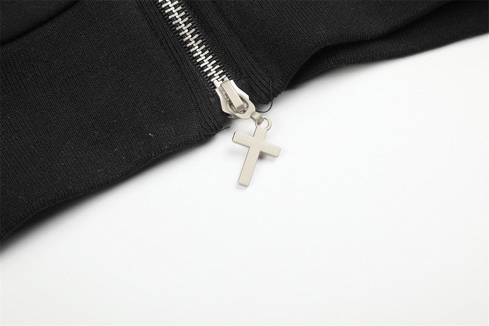 Black Military-Inspired Zip Hoodie