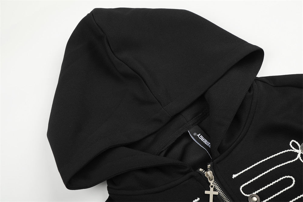 Black Military-Inspired Zip Hoodie