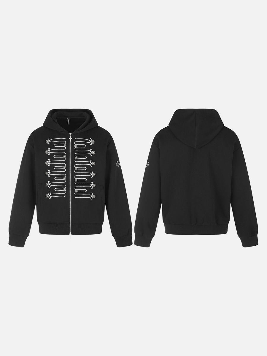 Black Military-Inspired Zip Hoodie