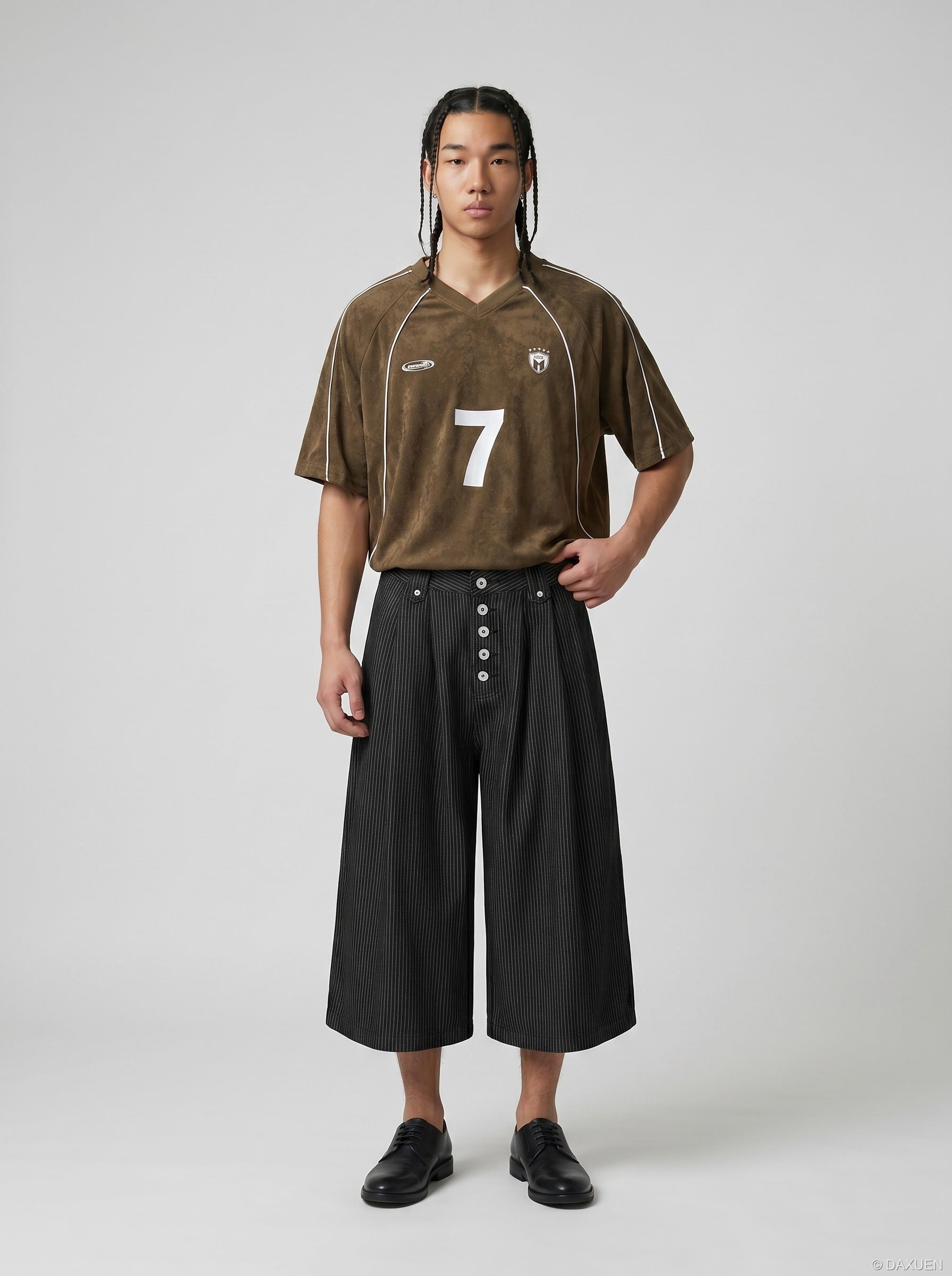 Black Striped Baggy Capri Pants