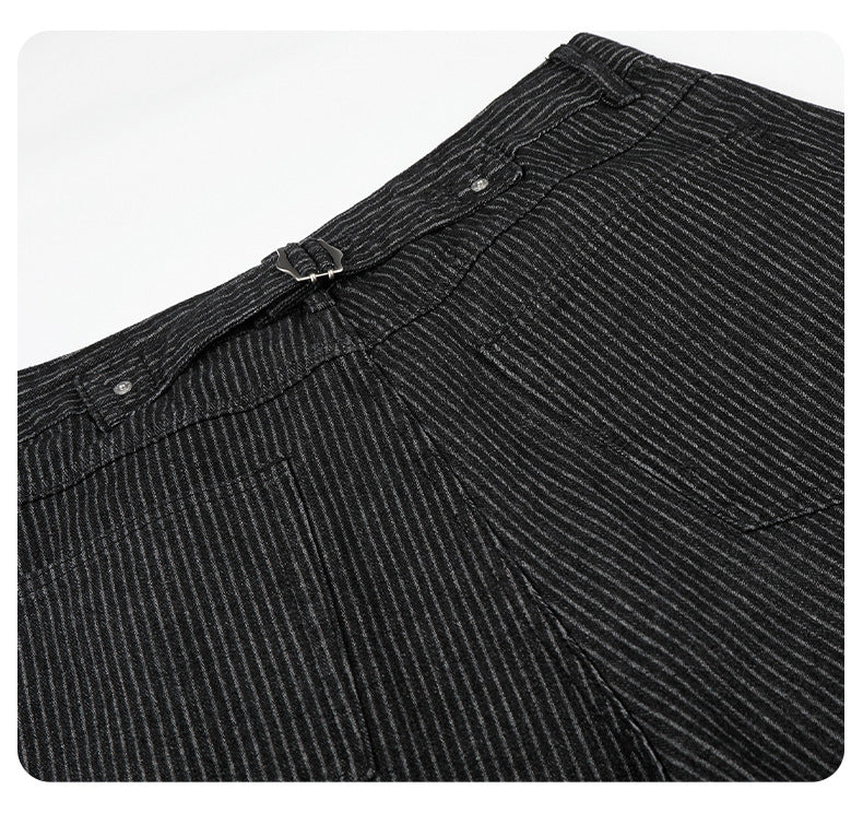 Black Striped Baggy Capri Pants