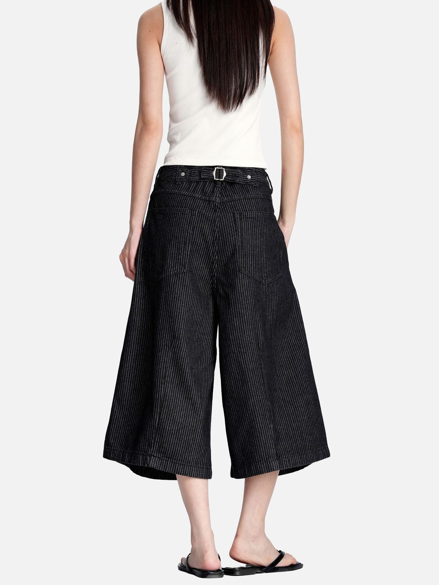 Black Striped Baggy Capri Pants