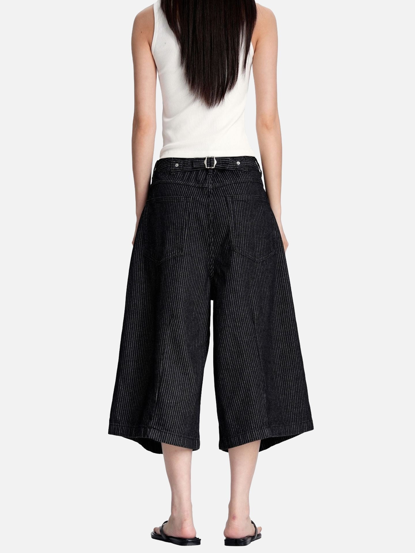 Black Striped Baggy Capri Pants