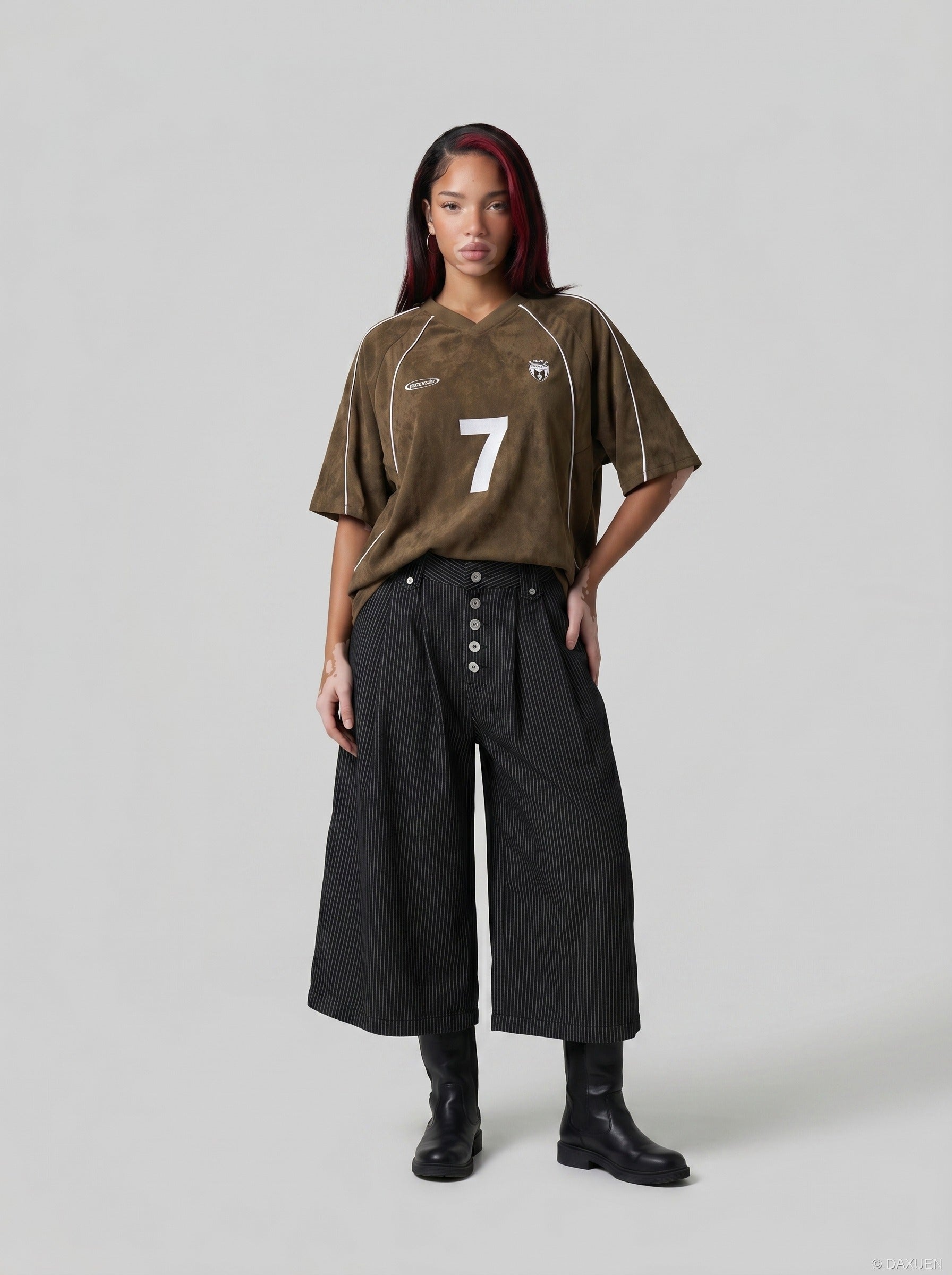 Black Striped Baggy Capri Pants