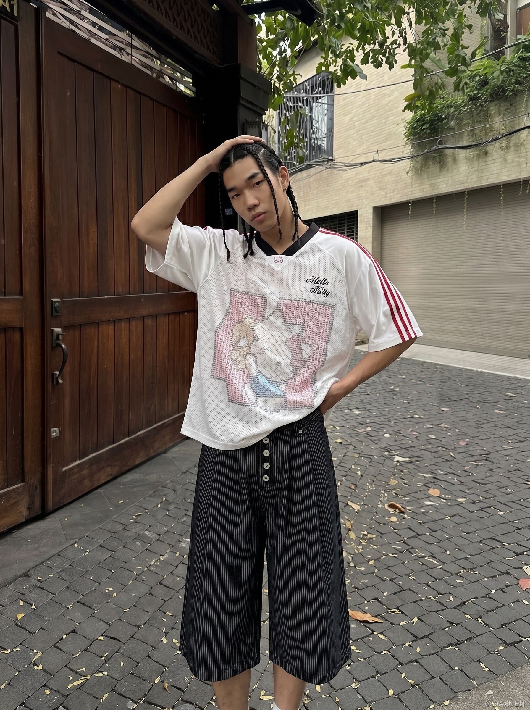 Black Striped Baggy Capri Pants