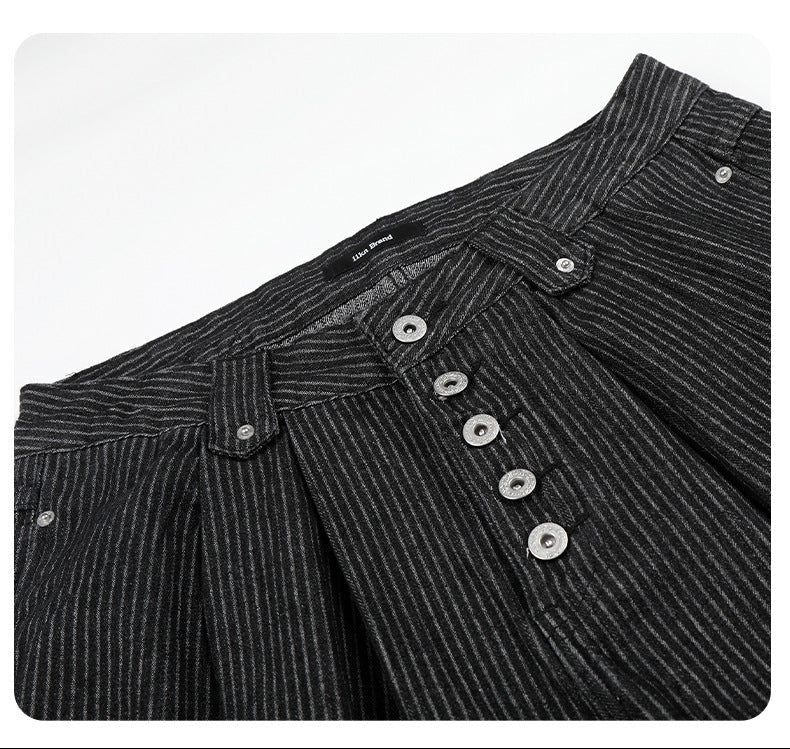Black Striped Baggy Capri Pants