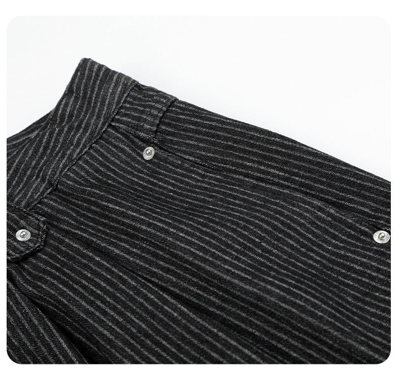 Black Striped Baggy Capri Pants