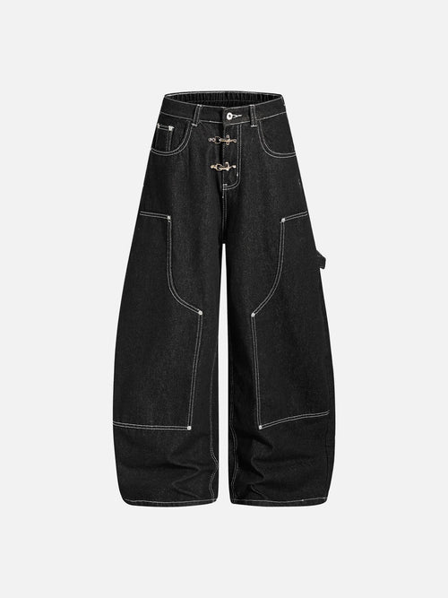 Pantalones vaqueros negros de pierna ancha con costuras en contraste - Negro / M