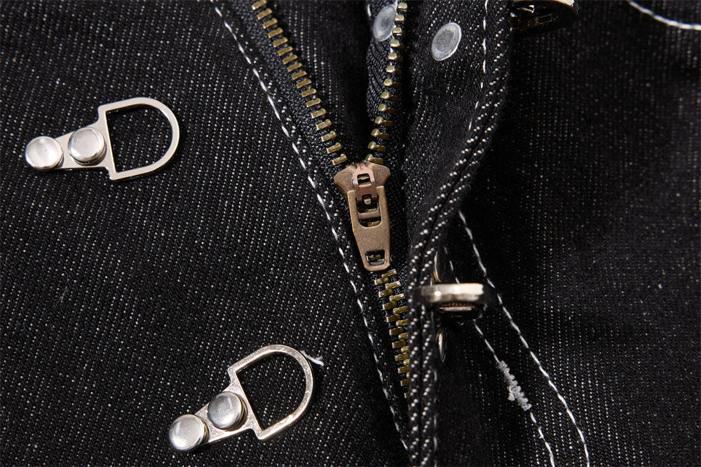 Black Wide-Leg Denim Pants with Contrast Stitching
