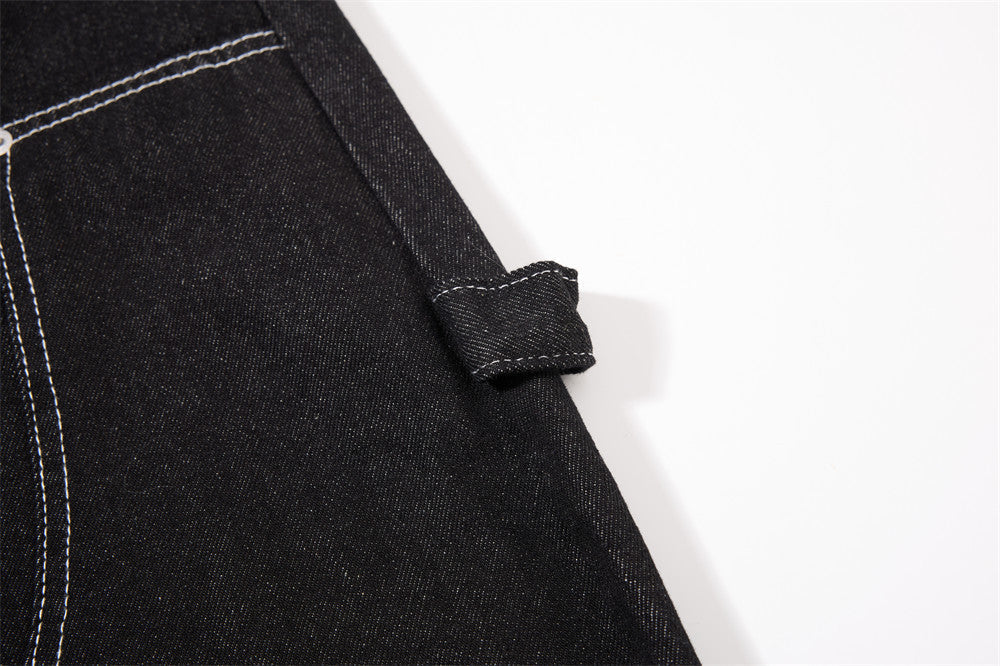 Black Wide-Leg Denim Pants with Contrast Stitching