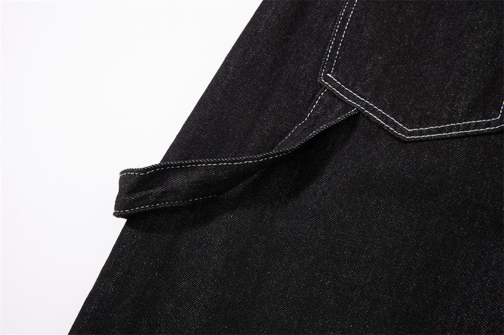 Black Wide-Leg Denim Pants with Contrast Stitching