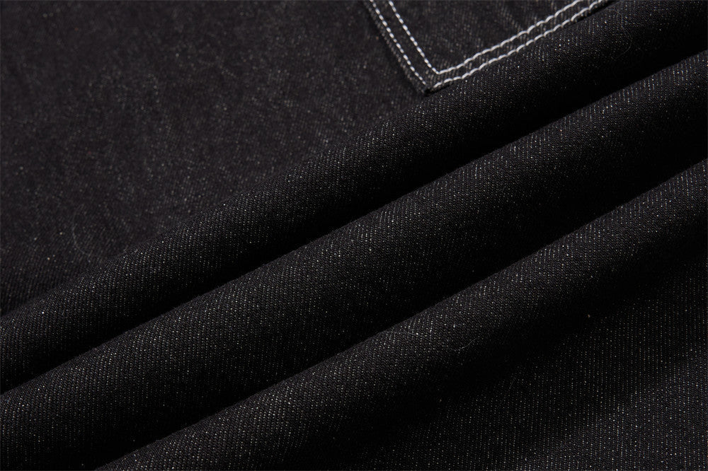 Black Wide-Leg Denim Pants with Contrast Stitching