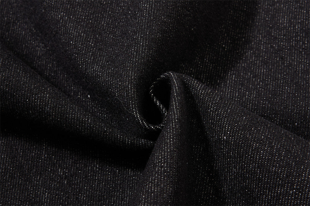 Black Wide-Leg Denim Pants with Contrast Stitching