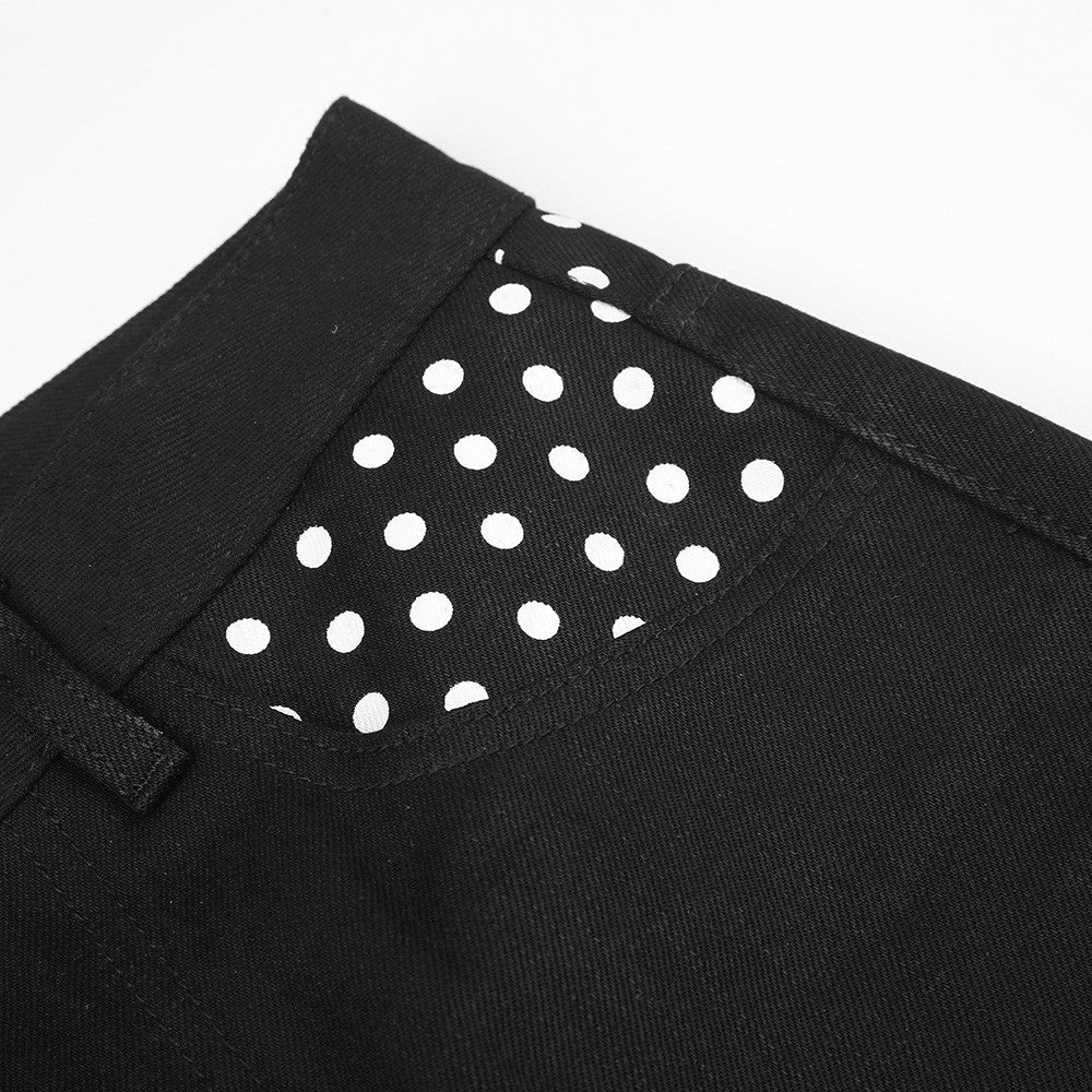 Black Wide-Leg Pants with Polka Dot Accents