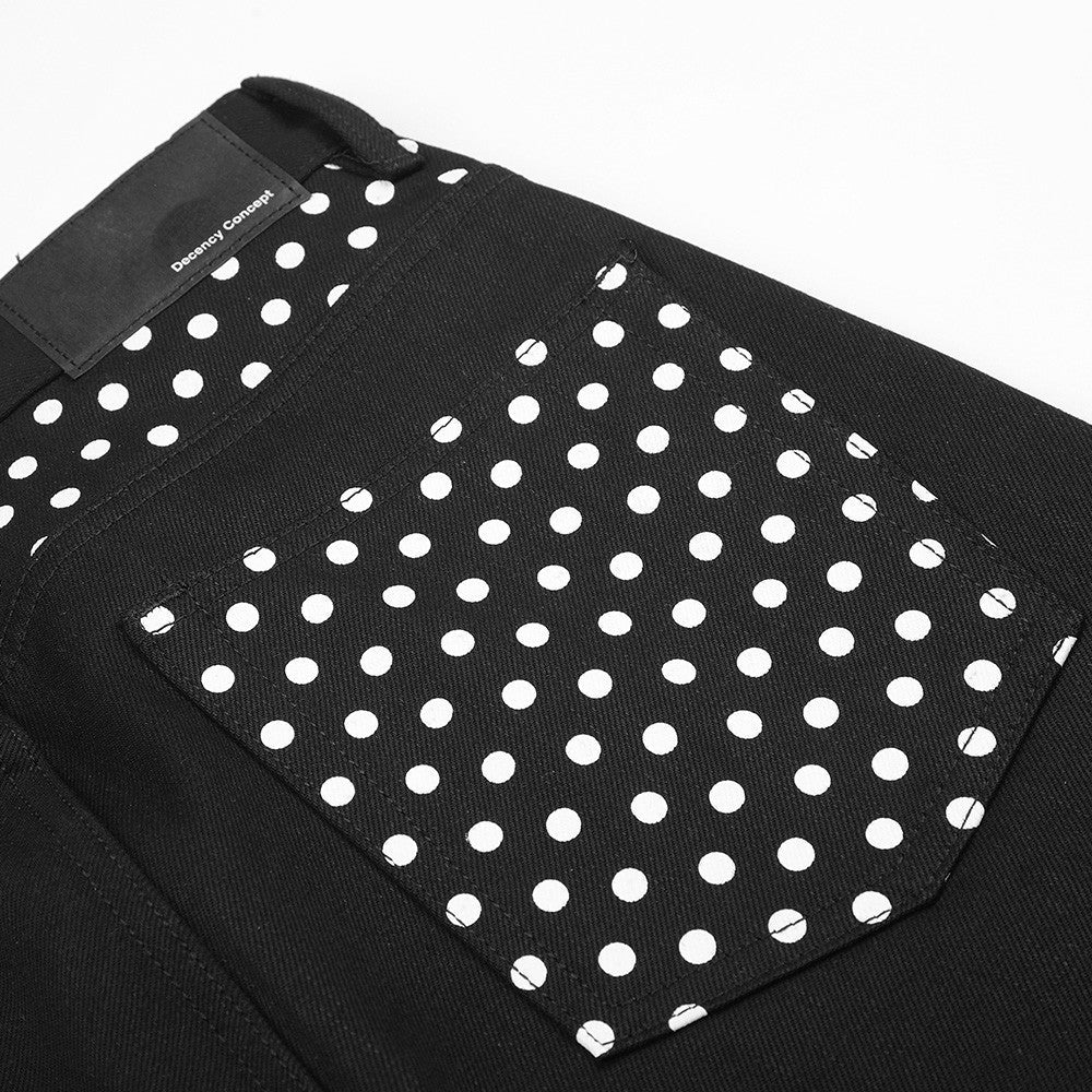 Black Wide-Leg Pants with Polka Dot Accents