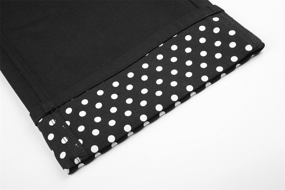 Black Wide-Leg Pants with Polka Dot Accents