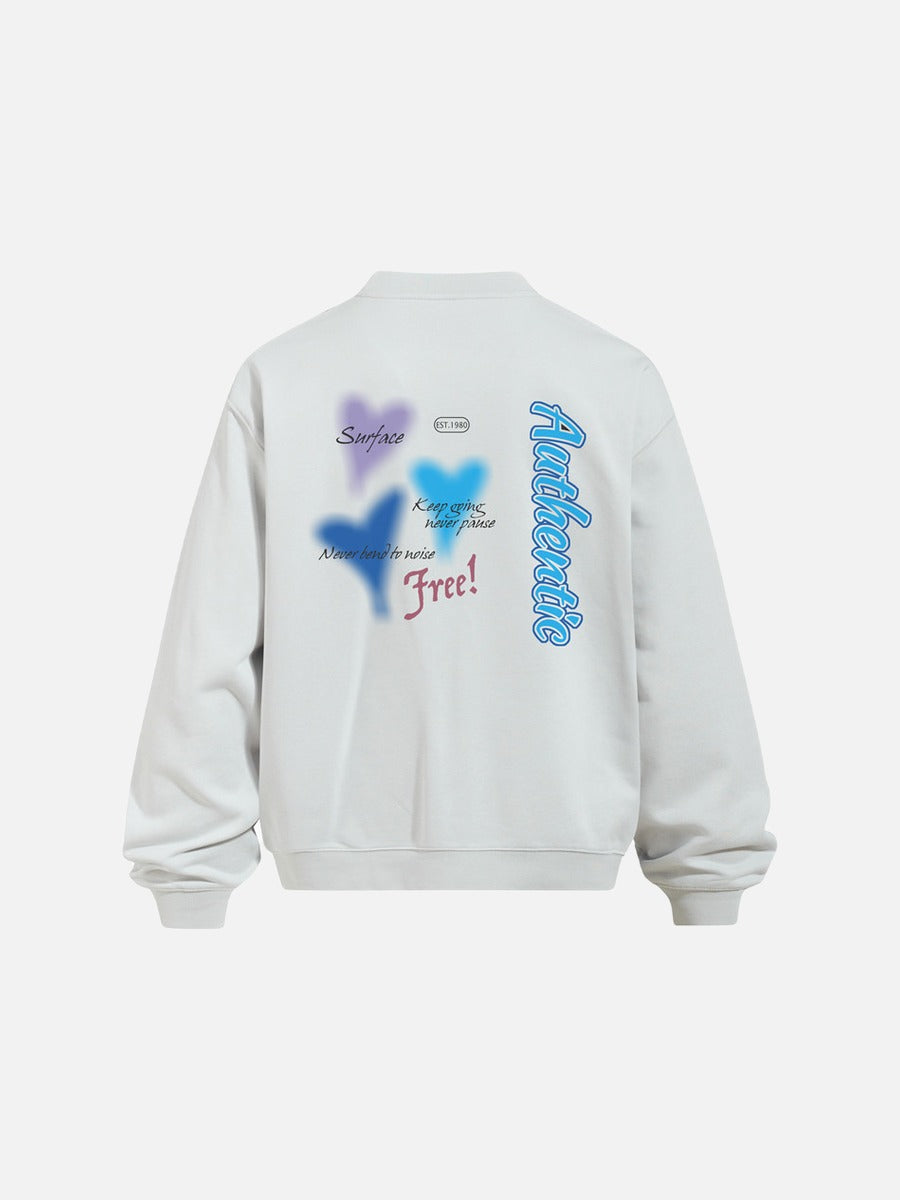 Blurred Heart Graphic Mock Neck Sweatshirt