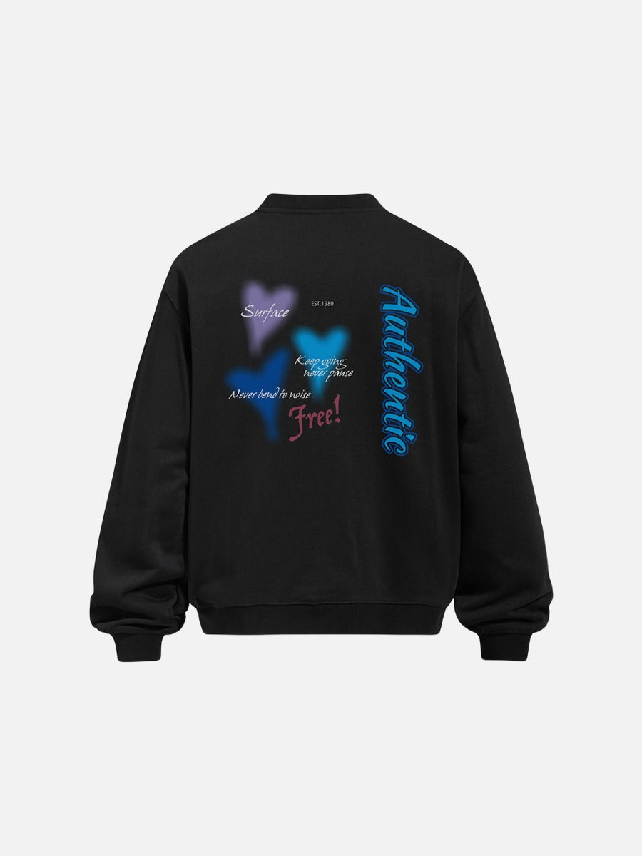 Blurred Heart Graphic Mock Neck Sweatshirt