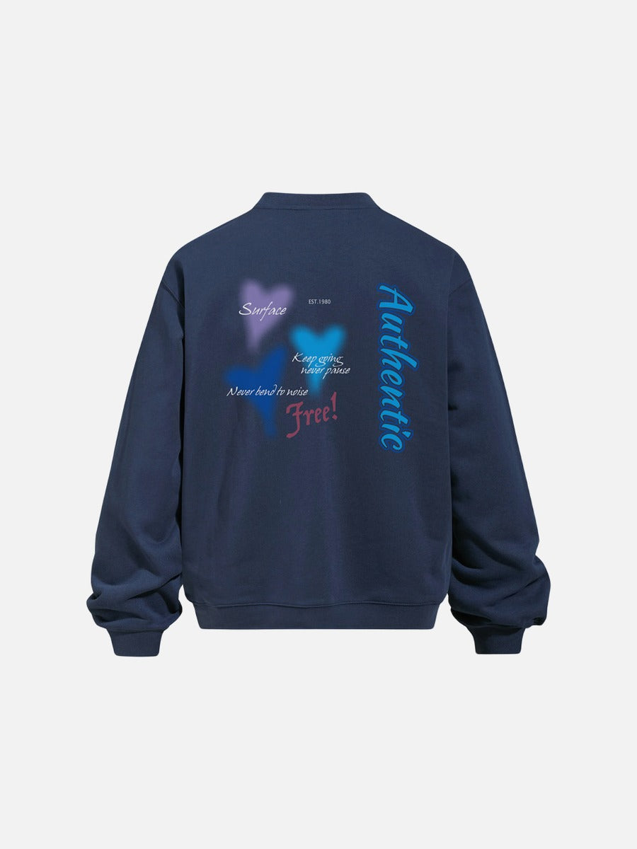 Blurred Heart Graphic Mock Neck Sweatshirt