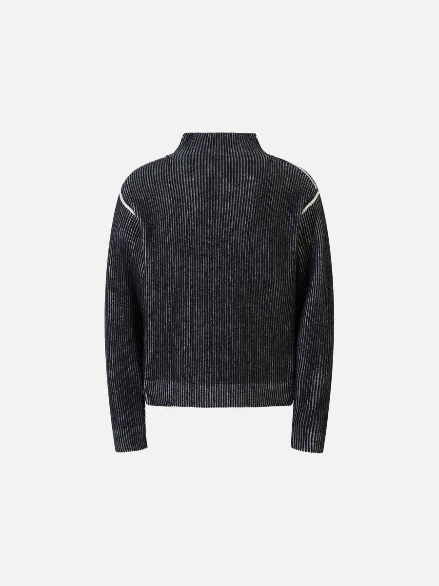 DAXUEN black vertical ribbed abstract graphic mock neck sweater