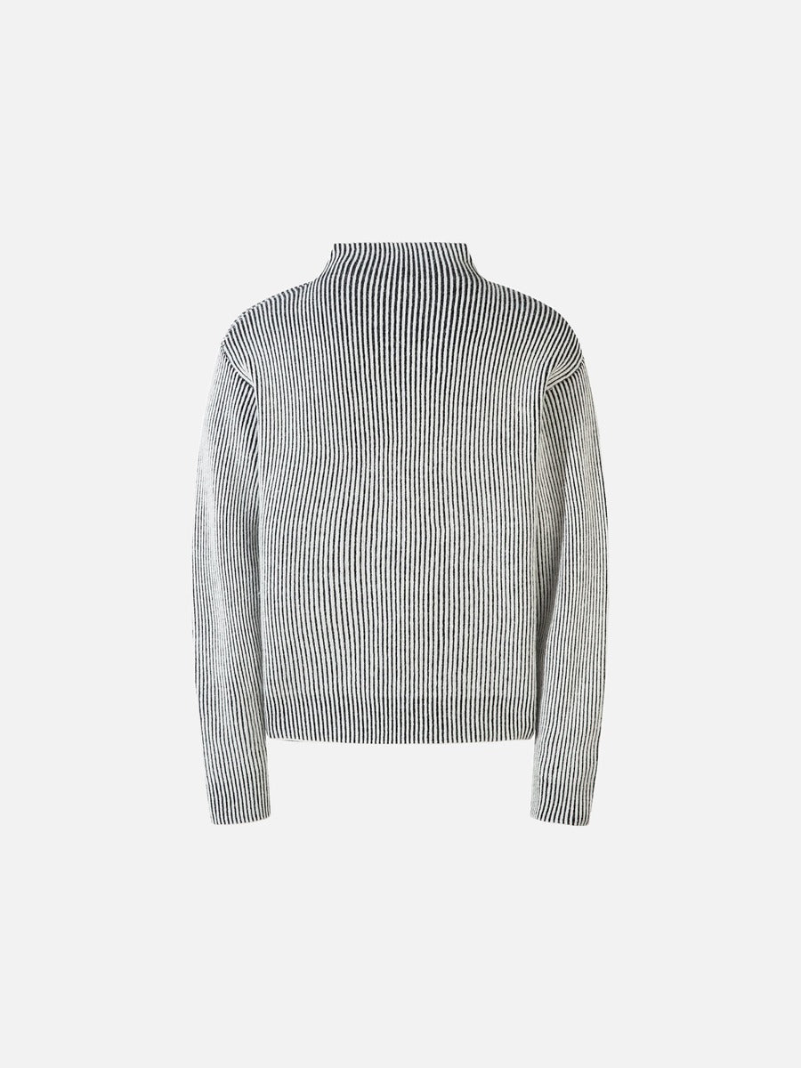 DAXUEN black vertical ribbed abstract graphic mock neck sweater
