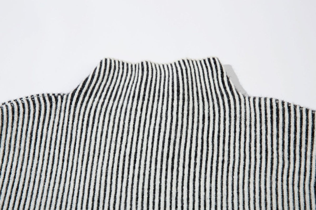 DAXUEN black vertical ribbed abstract graphic mock neck sweater