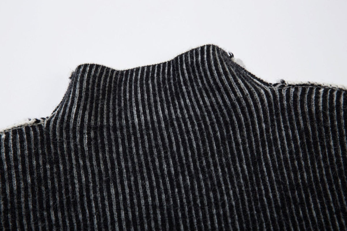 DAXUEN black vertical ribbed abstract graphic mock neck sweater