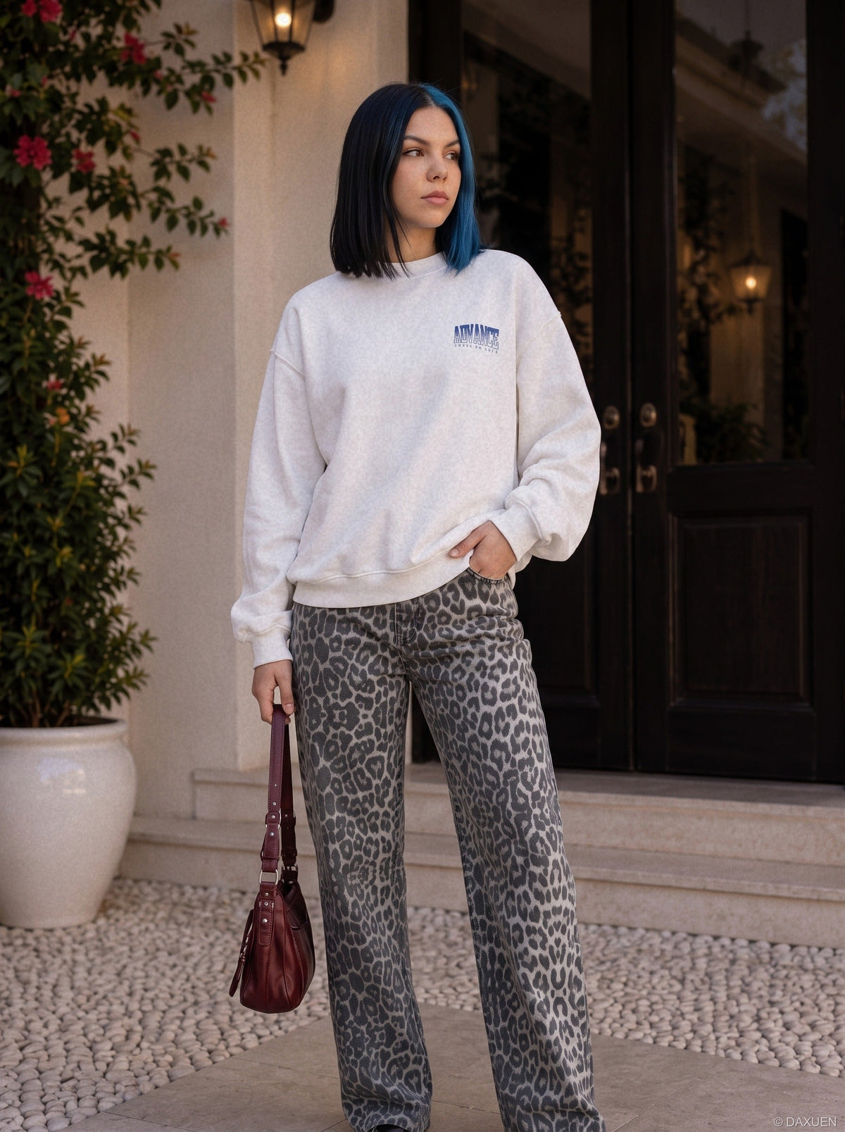Bold Blue Graphic Oversized Crewneck Sweatshirt