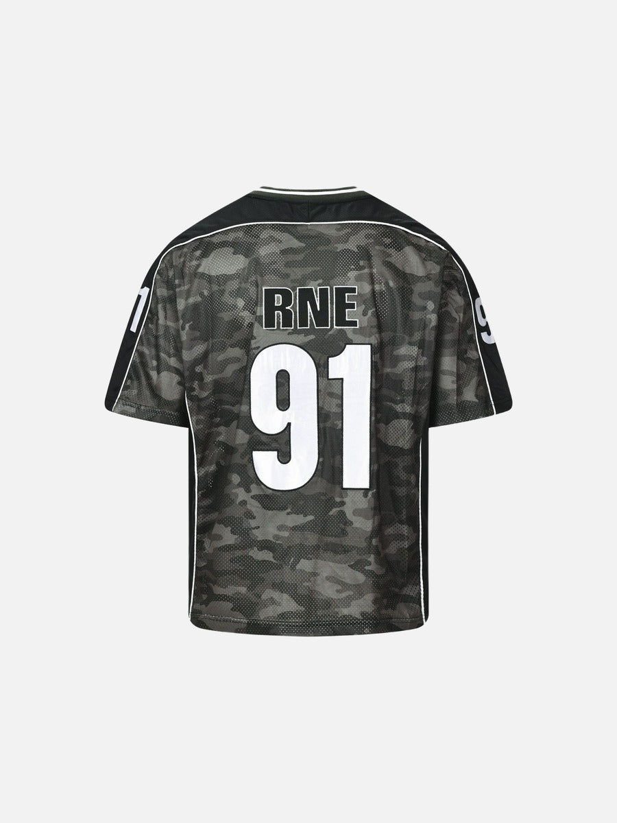 Jersey-Top mit V-Ausschnitt und auffälligem Camo-Print