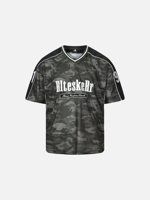 Jersey-Top mit V-Ausschnitt und auffälligem Camo-Print - Tarnung / S