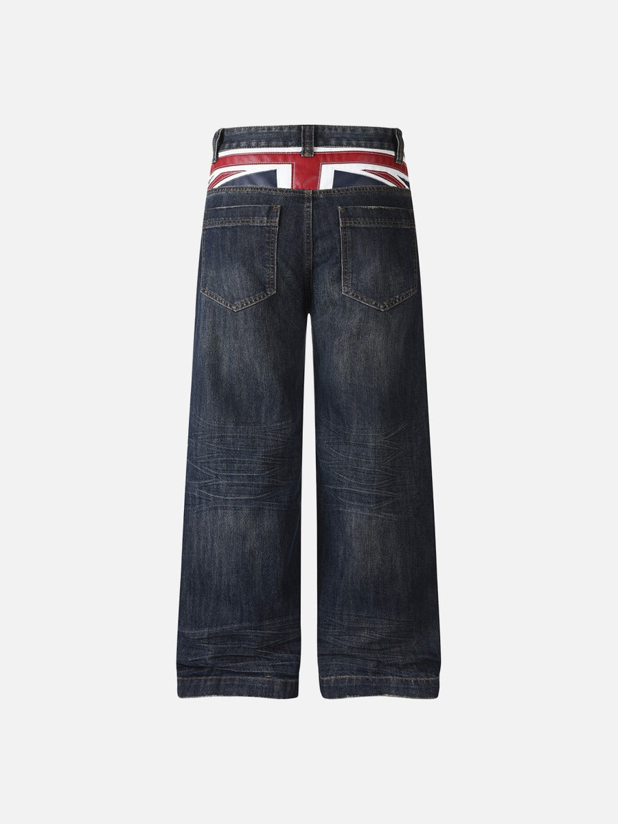 Flag Panel Baggy Denim Jeans