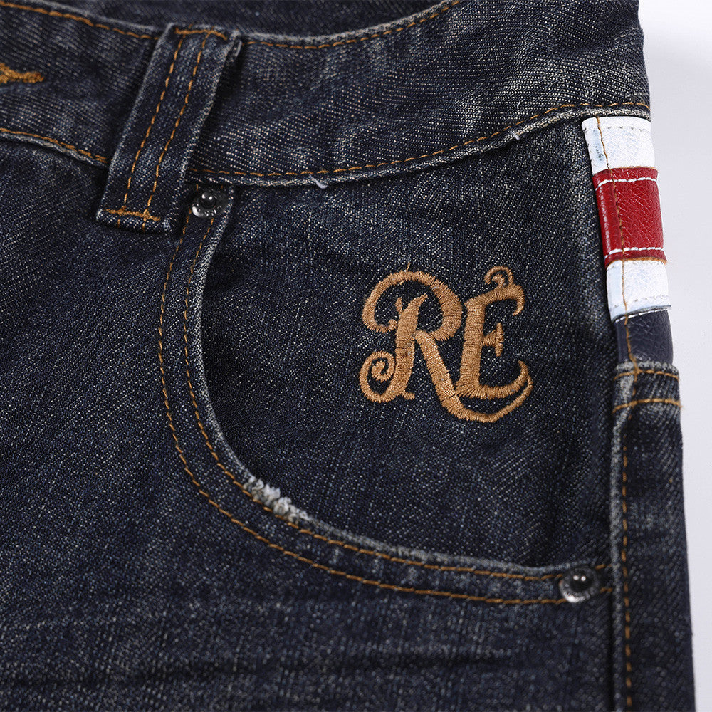 Flag Panel Baggy Denim Jeans