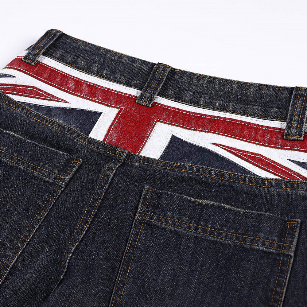 Flag Panel Baggy Denim Jeans