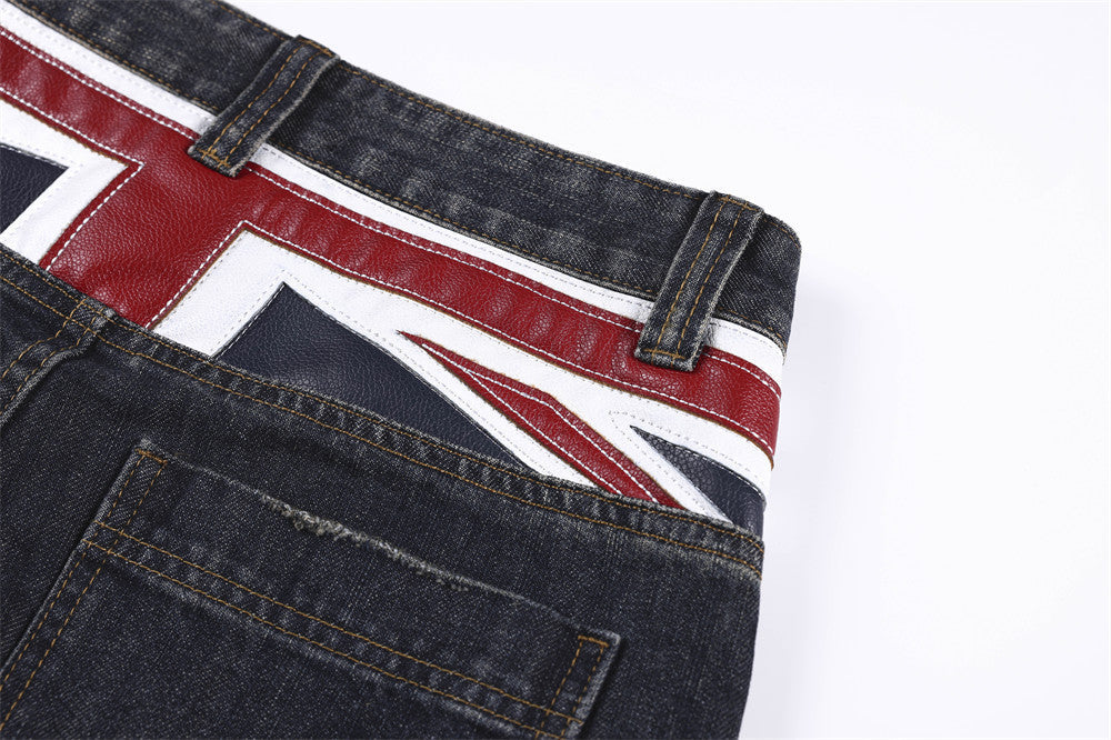 Flag Panel Baggy Denim Jeans