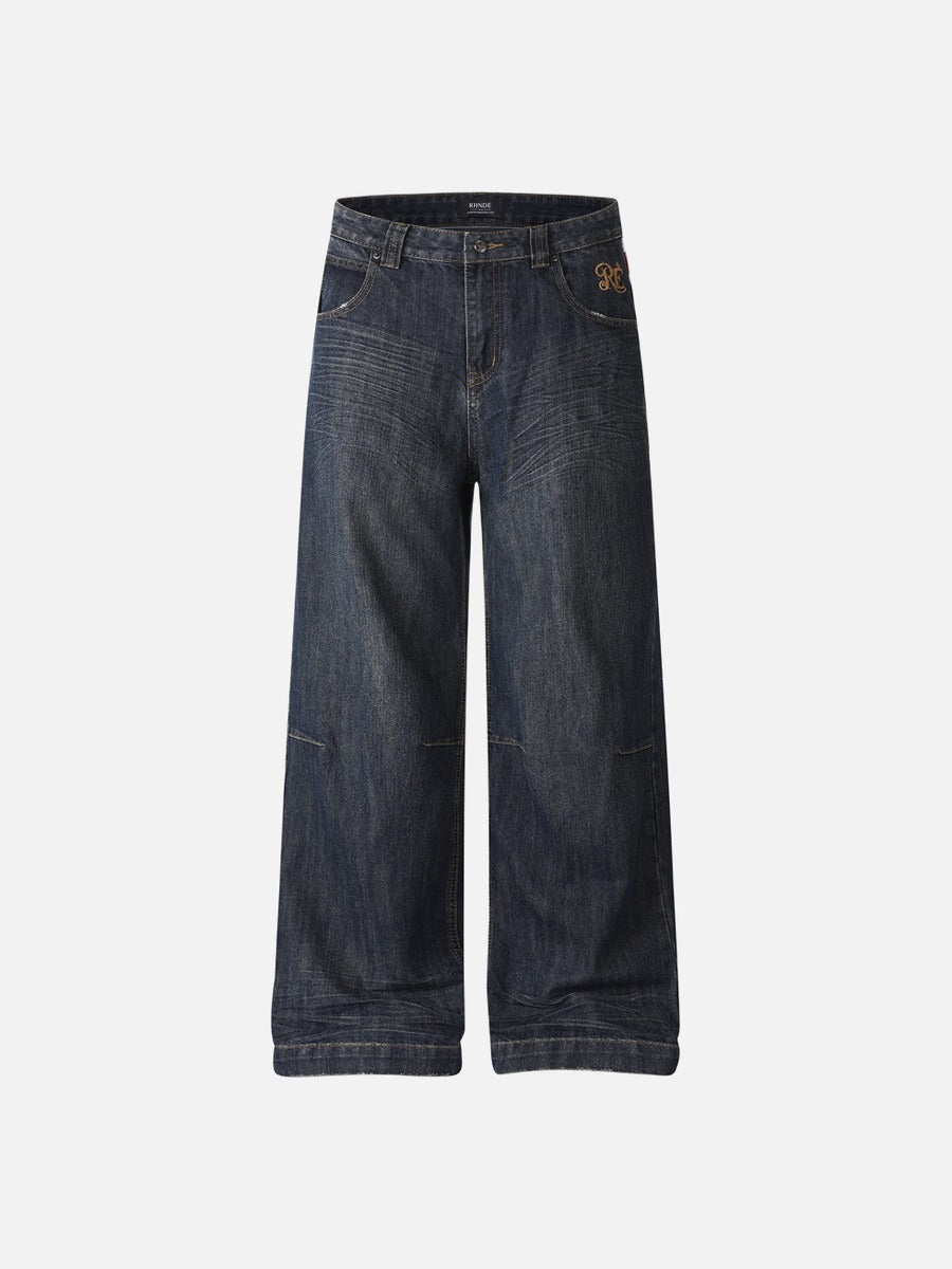 Flag Panel Baggy Denim Jeans