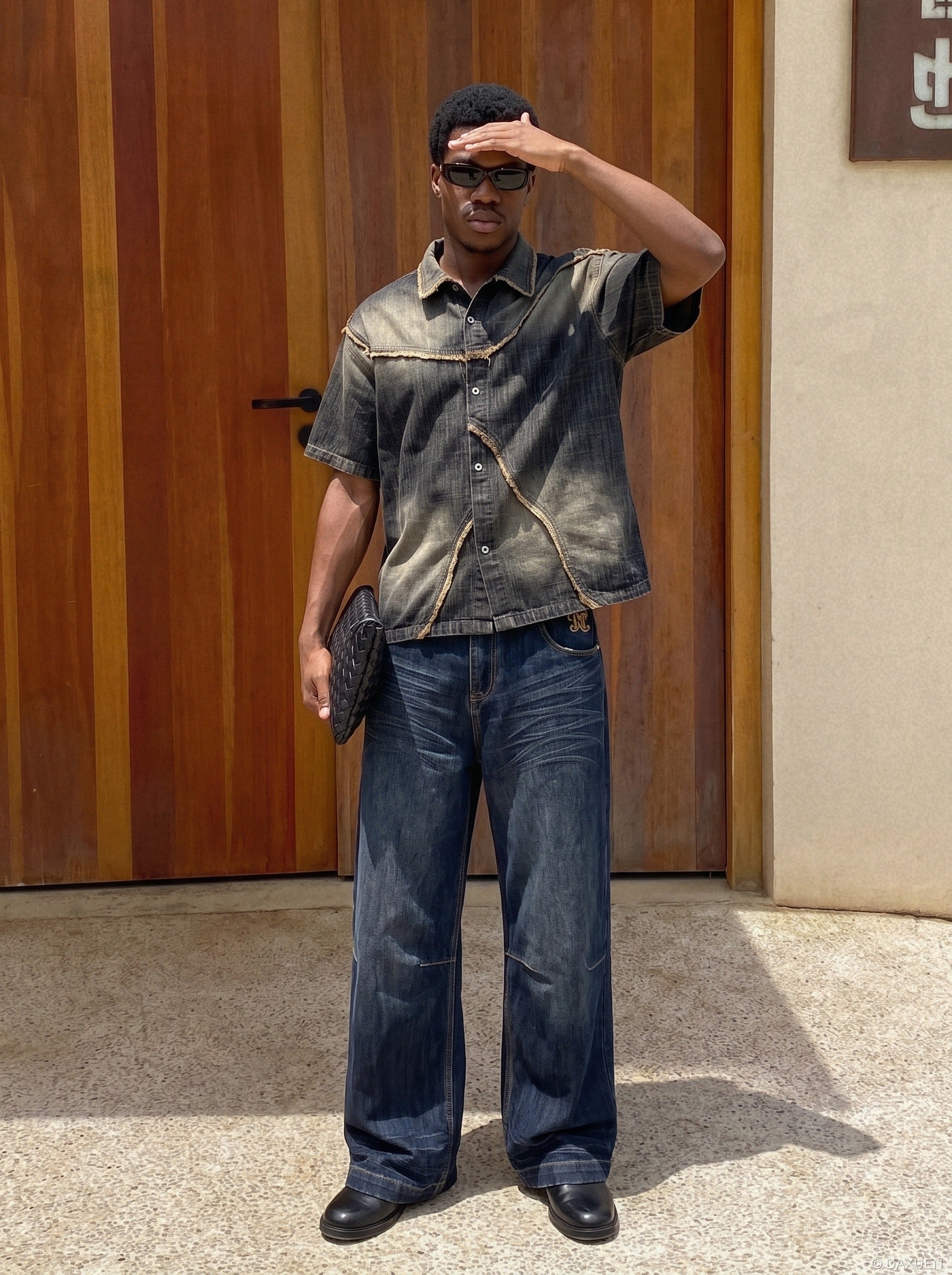 Flag Panel Baggy Denim Jeans