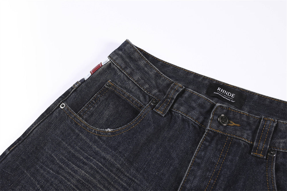 Flag Panel Baggy Denim Jeans