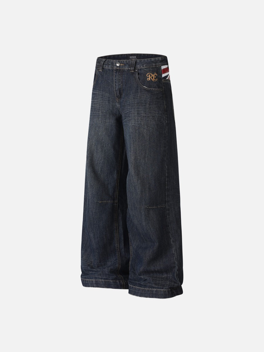 Flag Panel Baggy Denim Jeans