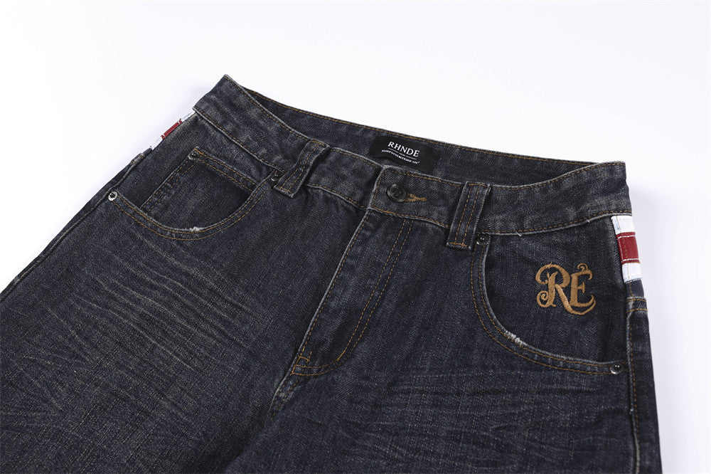 Flag Panel Baggy Denim Jeans