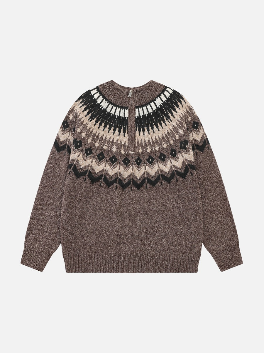 DAXUEN heathered grey geometric Fair Isle knit sweater
