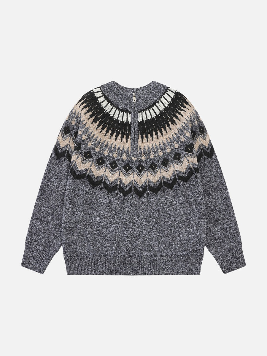 DAXUEN heathered grey geometric Fair Isle knit sweater