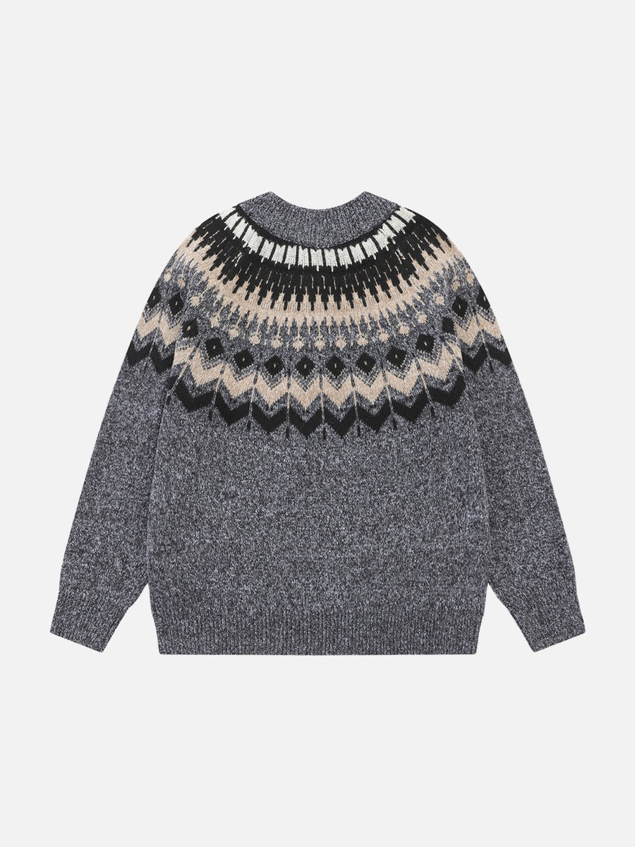 DAXUEN heathered grey geometric Fair Isle knit sweater