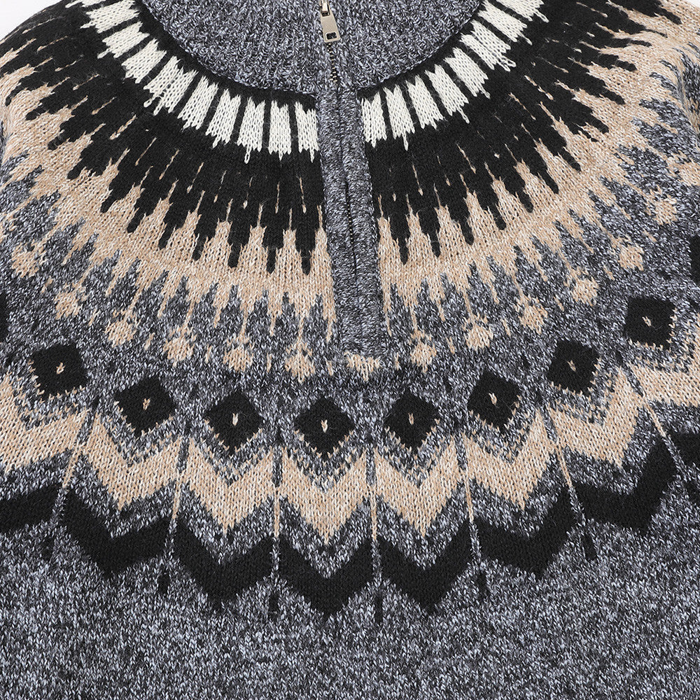 DAXUEN heathered grey geometric Fair Isle knit sweater