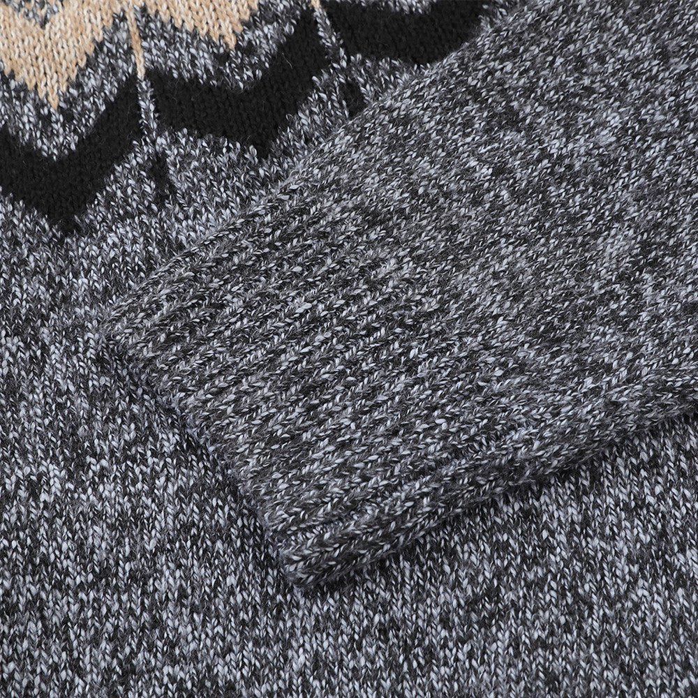 DAXUEN heathered grey geometric Fair Isle knit sweater