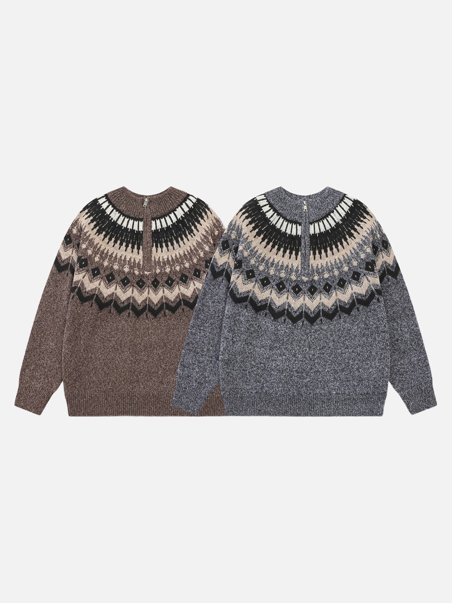 DAXUEN heathered grey geometric Fair Isle knit sweater