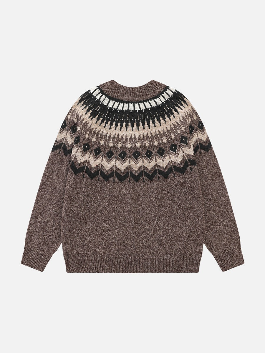 DAXUEN heathered grey geometric Fair Isle knit sweater