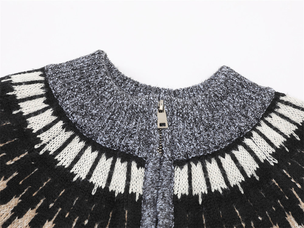 DAXUEN heathered grey geometric Fair Isle knit sweater
