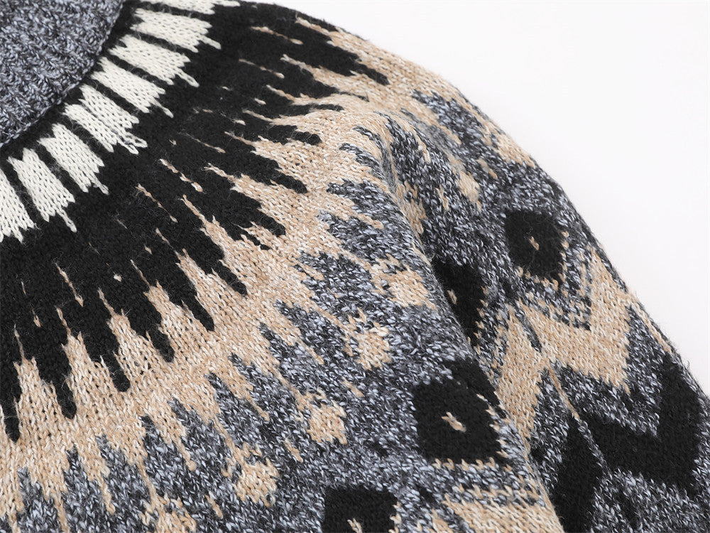 DAXUEN heathered grey geometric Fair Isle knit sweater