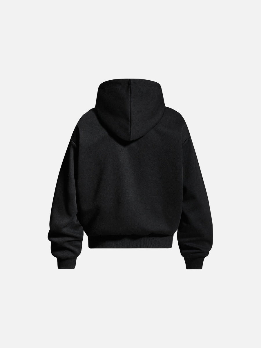 Bold Multi-Line Graphic Zip-Up Hoodie