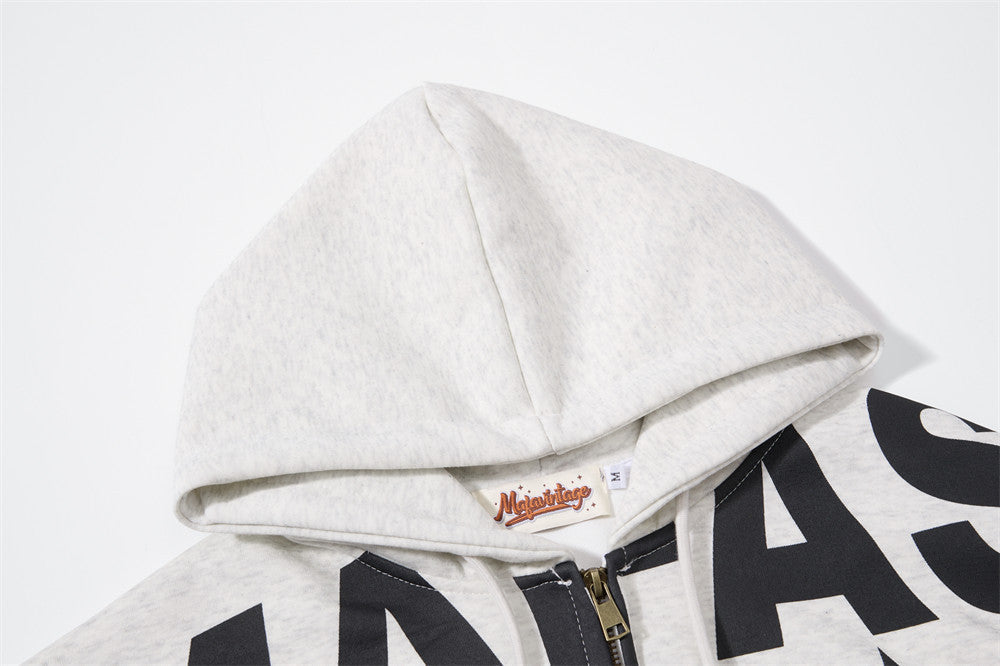 Bold Multi-Line Graphic Zip-Up Hoodie